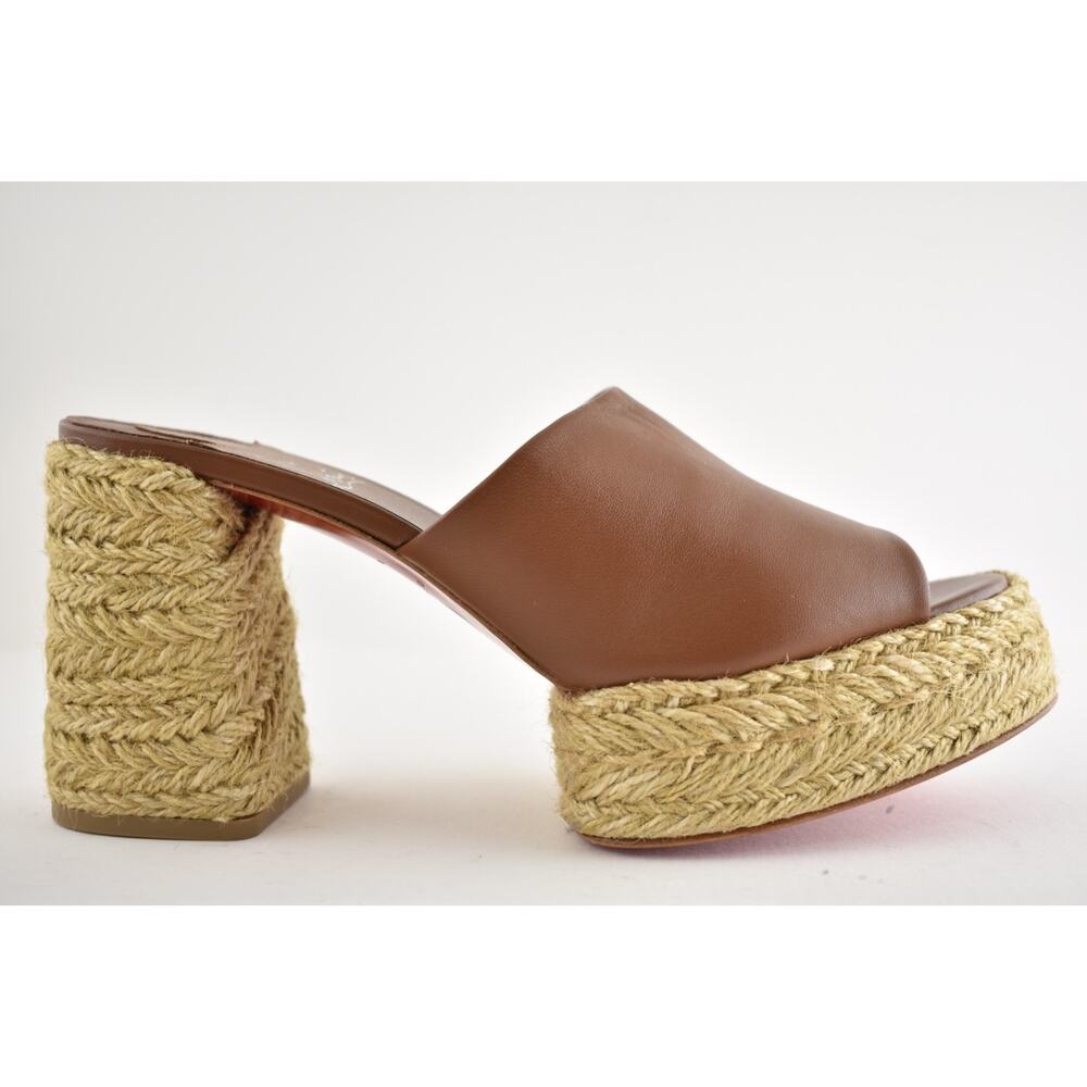 Christian Louboutin Calakala Mule 85 Brown Leather Block Heel Platform Sandal 40 - Picture 2 of 16